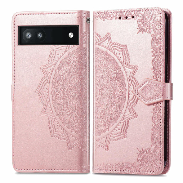 Google Pixel 6a Mandala Flower Embossed Flip Leather Phone Case(Rose Gold)