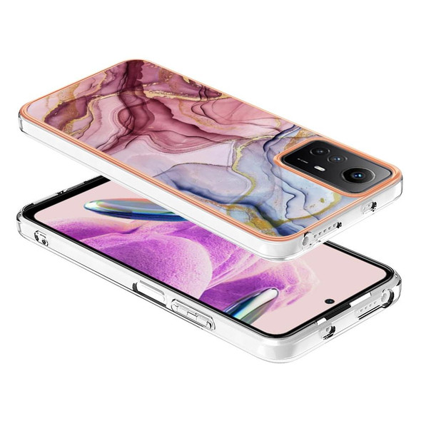 For Xiaomi Redmi Note 12S 4G Electroplating Marble Dual-side IMD Phone Case(Rose Red 014)