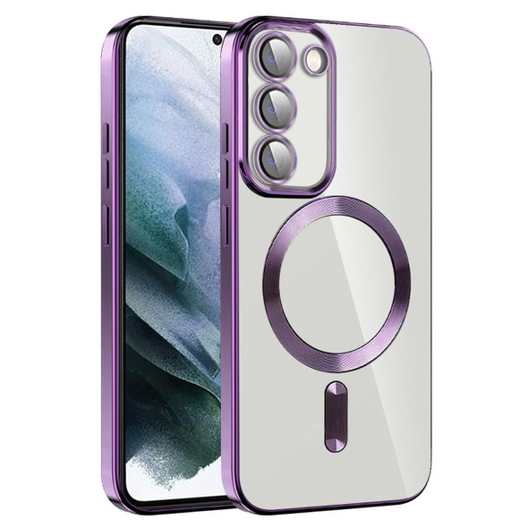 For Samsung Galaxy S21 5G CD Texture Plating TPU MagSafe Phone Case with Lens Film(Dark Purple)