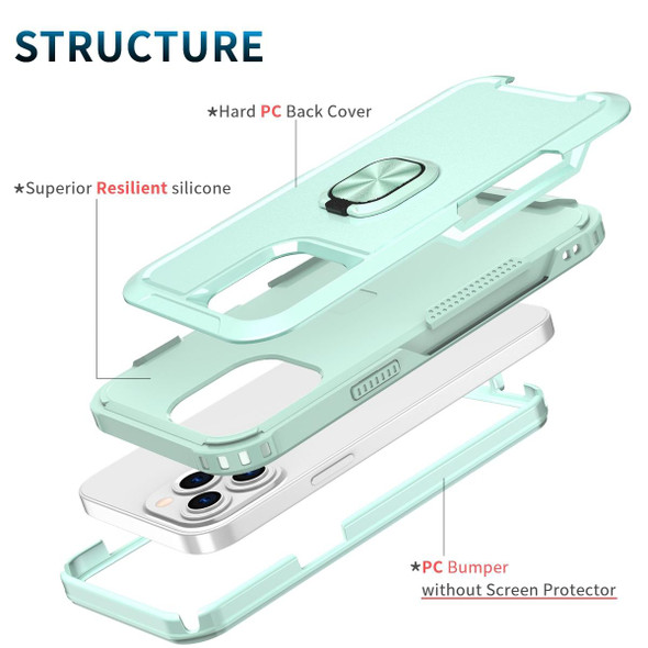 3 in 1 PC + TPU Phone Case with Ring Holder - iPhone 12 Pro Max(Mint Green)