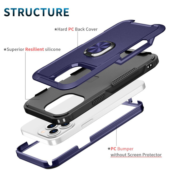 3 in 1 PC + TPU Phone Case with Ring Holder - iPhone 12 Pro Max(Navy Blue)