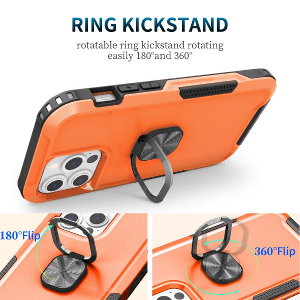 3 in 1 PC + TPU Phone Case with Ring Holder - iPhone 12 Pro Max(Orange)