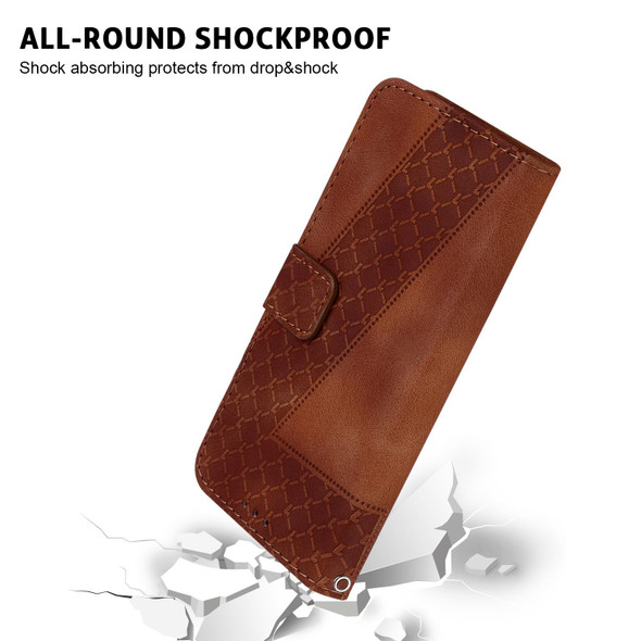 For Samsung Galaxy S21+ 5G 7-shaped Embossed Leatherette Phone Case(Brown)