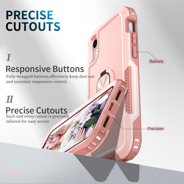 3 in 1 PC + TPU Phone Case with Ring Holder - iPhone XR(Pink)