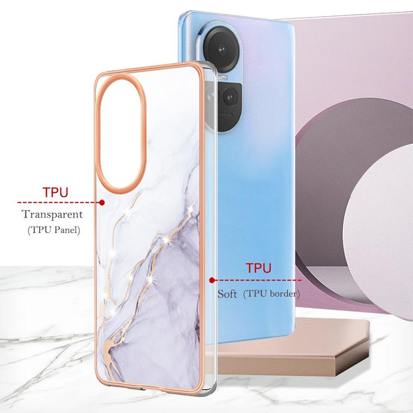 For OPPO Reno10 5G Global Electroplating Marble Dual-side IMD Phone Case(White 006)