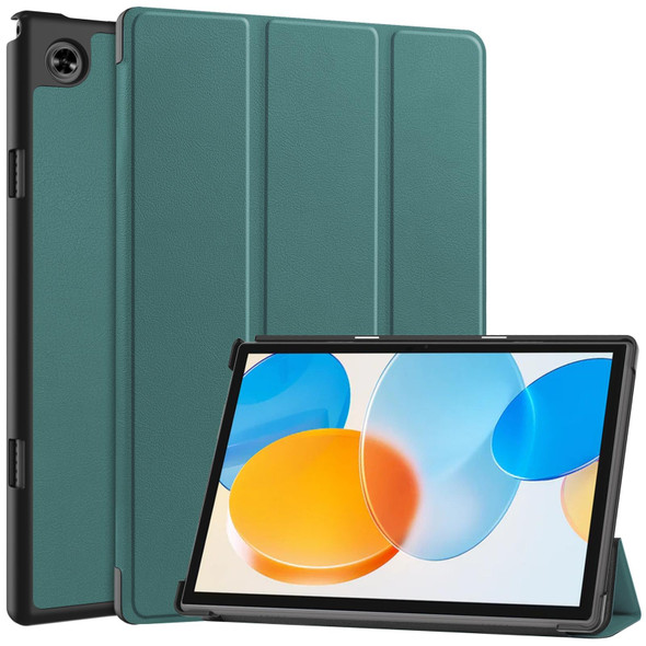 For Teclast M40 Pro 2023 Custer Pure Color 3-Fold Holder Leatherette Tablet Case(Dark Green)