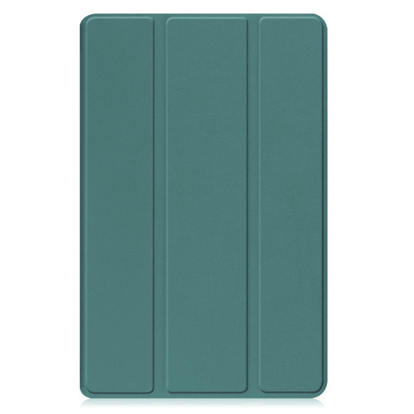 For Samsung Galaxy Tab A9 Custer Pure Color 3-Fold Holder Leatherette Tablet Case(Dark Green)