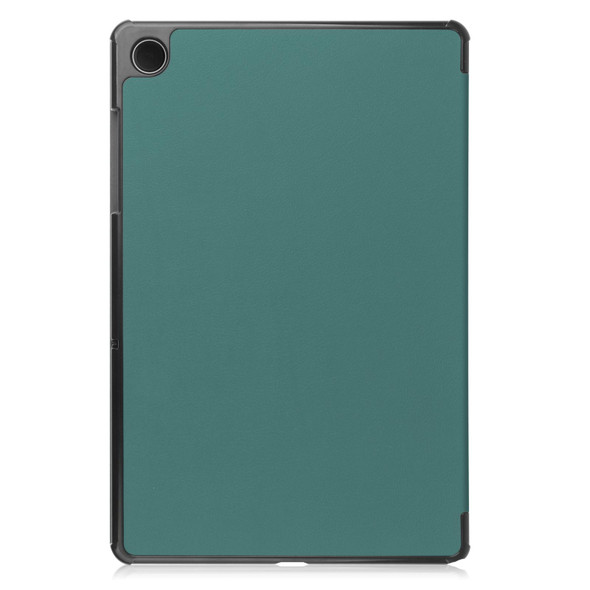 For Samsung Galaxy Tab A9 Custer Pure Color 3-Fold Holder Leatherette Tablet Case(Dark Green)
