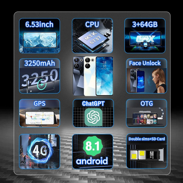 C20 Pro U20, 3GB+64GB, 6.53 inch, Face Identification, Android 8.1 MTK6737 Quad Core, Network: 4G, OTG (Black)
