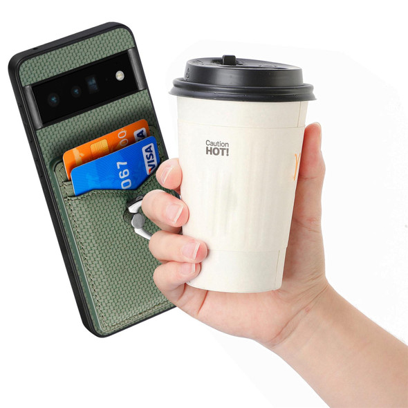 For Google  Pixel 6 Pro Carbon Fiber Card Wallet Ring Holder Phone Case(Green)