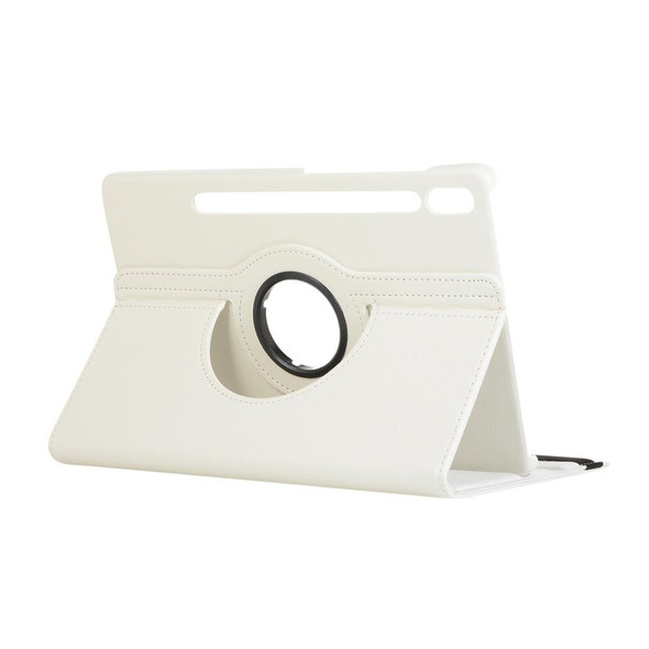 ENKAY 360 Degree Rotation Lichi Texture Leatherette Case with Holder for Samsung Galaxy Tab S6 10.5 T860 / T865(White)