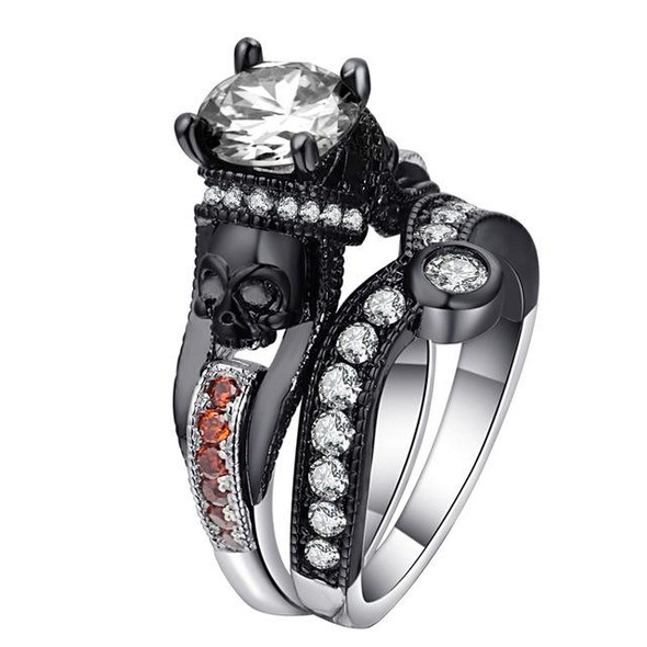 2 PCS Skull Ring Punk Style Fashion Jewelry, Ring Size:10(Red Plus White BL-B)