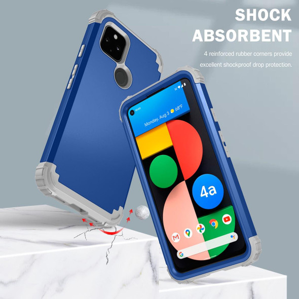 Google Pixel 4a 5G 3 in 1 Shockproof PC + Silicone Protective Case(Navy Blue + Grey)