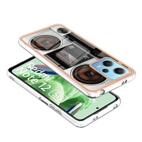 For Xiaomi Redmi Note 12 5G Global Electroplating Marble Dual-side IMD Phone Case(Retro Radio)