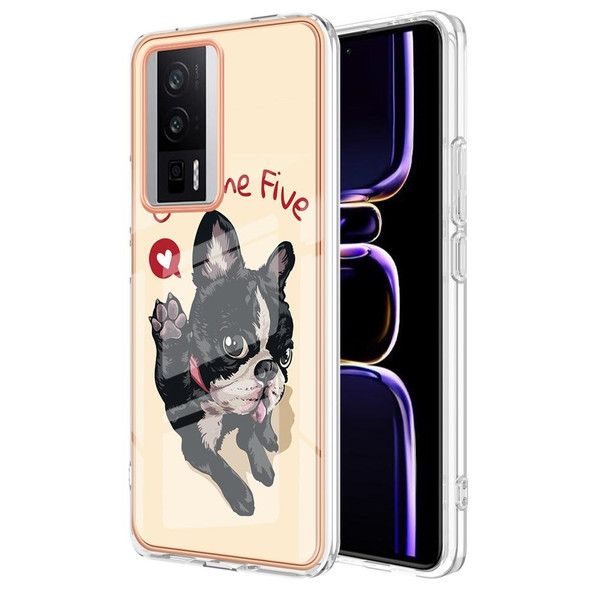 For Xiaomi Poco F5 Pro 5G / Redmi K60 Electroplating Marble Dual-side IMD Phone Case(Lucky Dog)