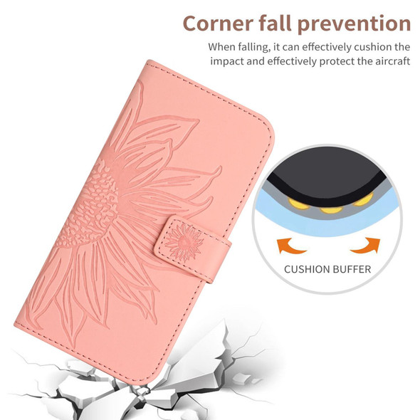 For Realme 11 4G Global Skin Feel Sun Flower Embossed Flip Leatherette Phone Case with Lanyard(Pink)