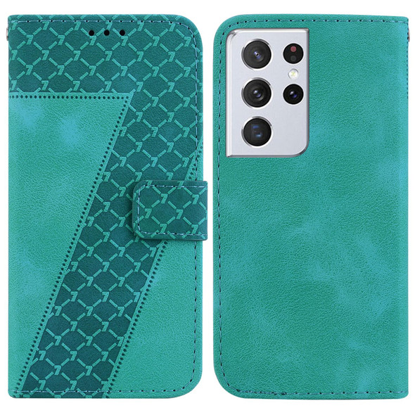 For Samsung Galaxy S21 Ultra 5G 7-shaped Embossed Leatherette Phone Case(Green)