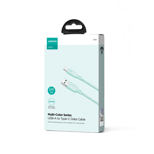 JOYROOM SA34-AC6 100W USB to USB-C/Type-C Fast Charge Data Cable, Length: 1m(Green)