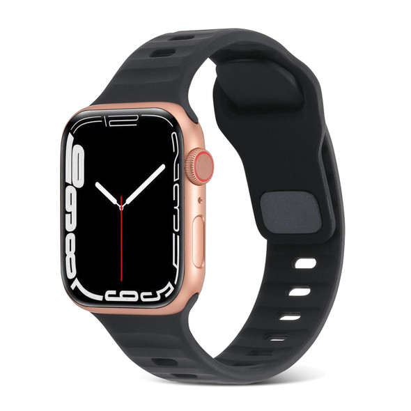 For Apple Watch 42mm Square Buckle Stripes Silicone Watch Band(Black)