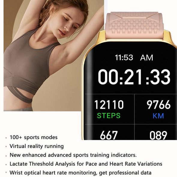 F12 2.02 inch Curved Screen Smart Watch Supports Voice Call/Blood Sugar Detection(Gold + Pink)