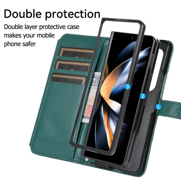 For Samsung Galaxy Z Fold4 Crossbody Diamond Lattice Folding Leatherette Phone Case(Dark Green)