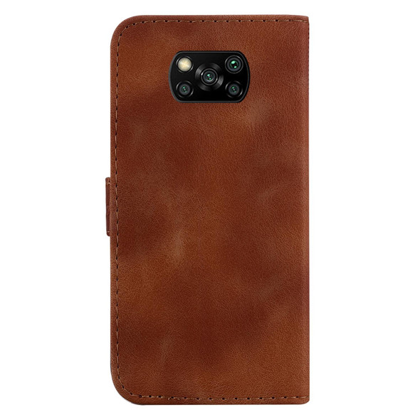 For Xiaomi Poco X3 NFC/Poco X3/Poco X3 Pro 7-shaped Embossed Leather Phone Case(Brown)