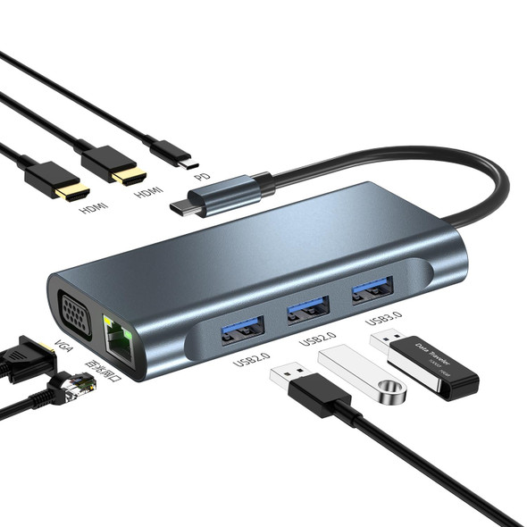 2311 8 in 1 USB-C / Type-C to USB Multifunctional Docking Station HUB Adapter