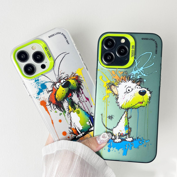 For iPhone 14 Pro Double Layer Color Silver Series Animal Oil Painting Phone Case(Big Eyed Cat)