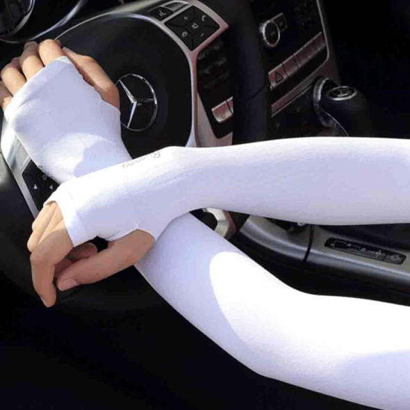 5 Boxes New Style Ice Silk Sleeves Fresh and Cool UV Protection Oversleeve, Open Fingers Style(White)
