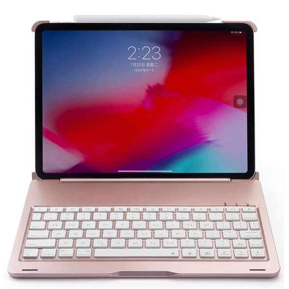 F105A Colorful Backlight Aluminum Backplane Wireless Bluetooth Keyboard Tablet Case for iPad Pro 11 inch 2018 (Rose Gold)