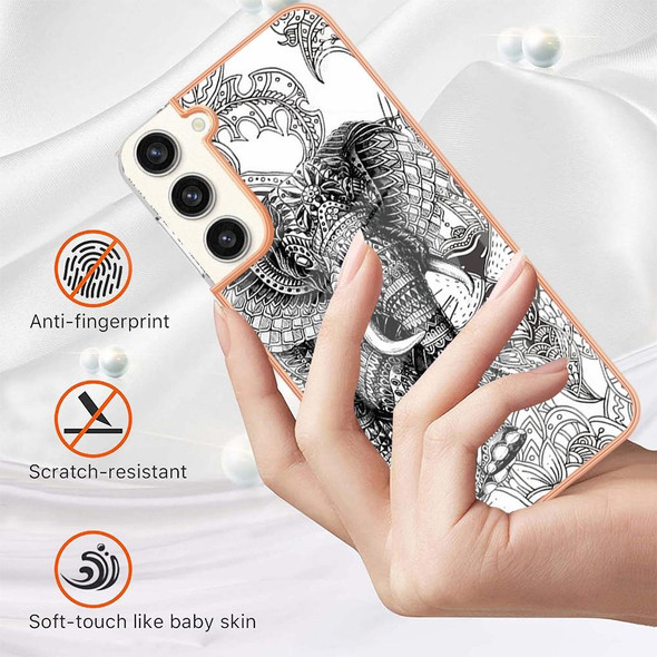 For Samsung Galaxy S23+ 5G Electroplating Marble Dual-side IMD Phone Case(Totem Elephant)