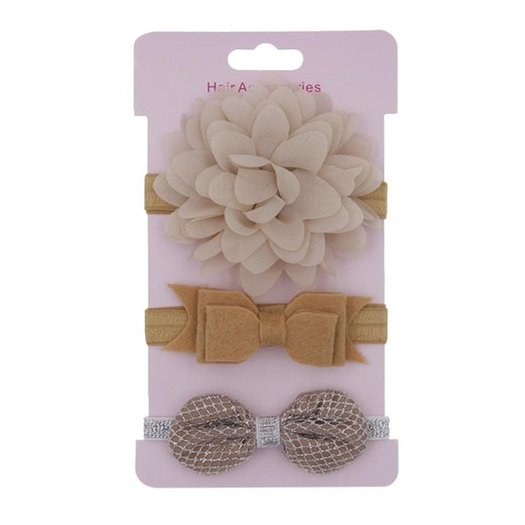 3 in 1Children Bow Flower Headband Hair Band Hair Ring Read Tiara(Khaki)