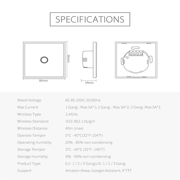 NEO NAS-SC01W Wireless WiFi EU Smart Light Control Switch 1Gang