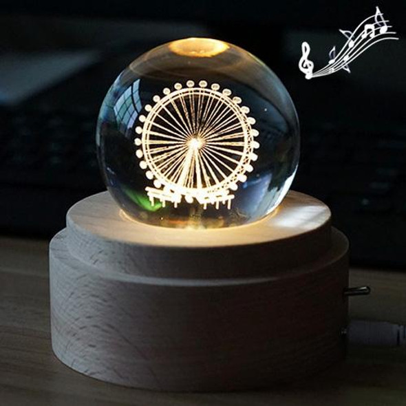 3D Word Engraving Crystal Ball Music Box Ferris Wheel Pattern Electronic Swivel Musical Birthday Gift Home Decor with Music