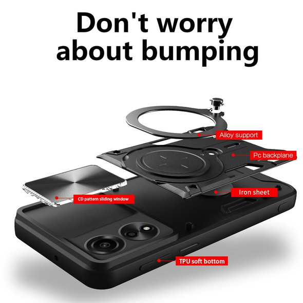 For OPPO A78 4G CD Texture Sliding Camshield Magnetic Holder Phone Case(Blue)