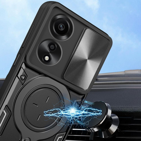 For OPPO A78 4G CD Texture Sliding Camshield Magnetic Holder Phone Case(Black)