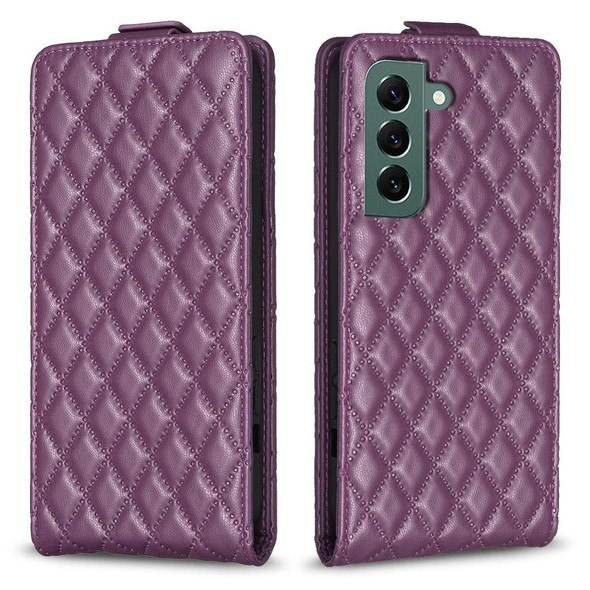 For Samsung Galaxy S22 5G Diamond Lattice Vertical Flip Leatherette Phone Case(Dark Purple)