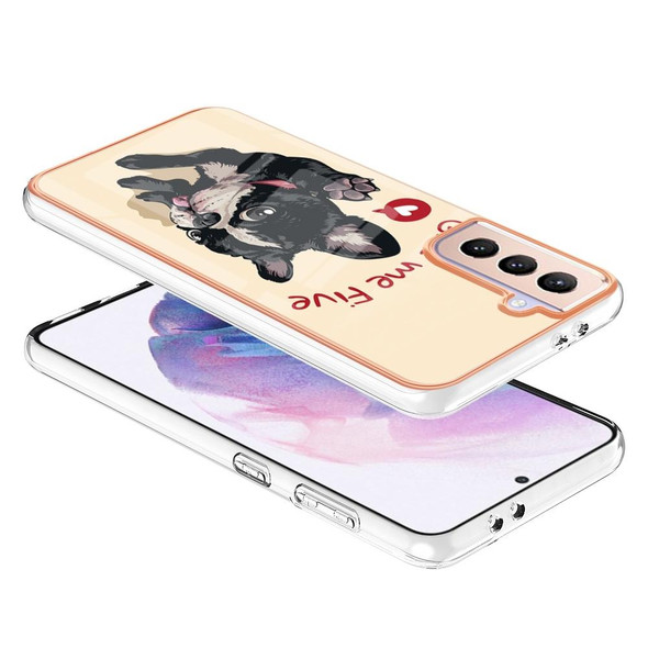 For Samsung Galaxy S21+ 5G Electroplating Marble Dual-side IMD Phone Case(Lucky Dog)