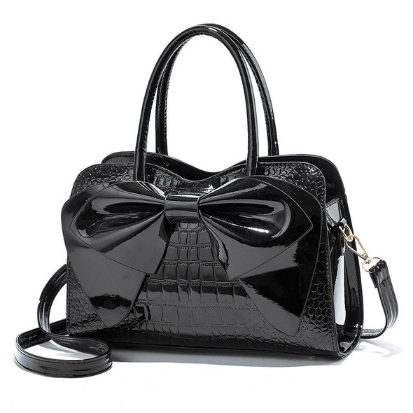 8111 Bow Bright Leatherette Ladies Handbag(Black)