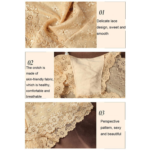 2pcs Sexy Lace Seamless Underwear Women Ultra-thin Low-Waisted Perspective Triangle Pants, Size: L(Skin-color)