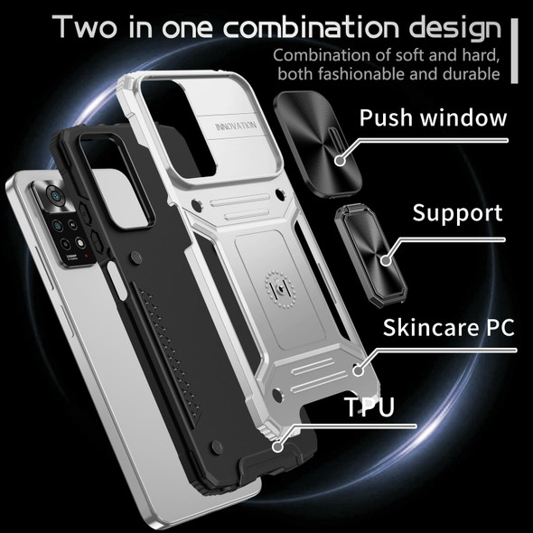 For Redmi Note 11 Pro 4G / 5G Global Camshield Robot TPU Hybrid PC Phone Case(Silver)