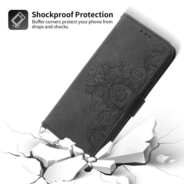 For OPPO Reno10 Global / Reno10 Pro Global Skin-feel Flowers Embossed Wallet Leatherette Phone Case(Black)