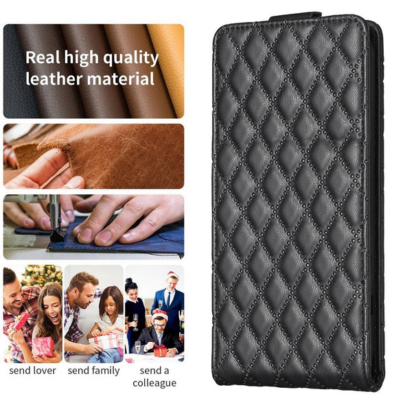 For Samsung Galaxy S21 5G Diamond Lattice Vertical Flip Leatherette Phone Case(Black)