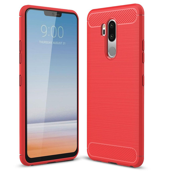 LG G7 ThinQ Brushed Texture Carbon Fiber Shockproof TPU Protective Back Case (Red)