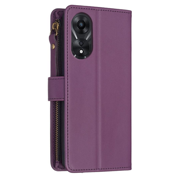 For OPPO A78 5G 9 Card Slots Zipper Wallet Leatherette Flip Phone Case(Dark Purple)