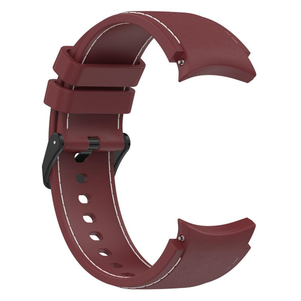For Samsung Galaxy Watch 6 / 6 Classic Leatherette Black Buckle Silicone Watch Band, Size:L Size(Wine Red)