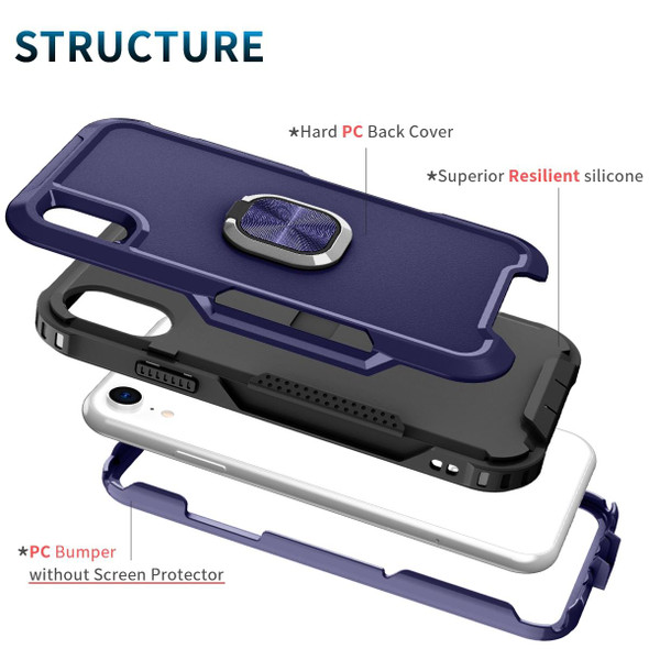 3 in 1 PC + TPU Phone Case with Ring Holder - iPhone XR(Navy Blue)