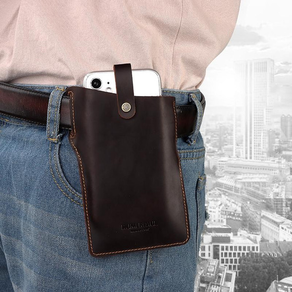 HUMERPAUL Men Leather Retro Belt Mobile Phone Bag(Black)