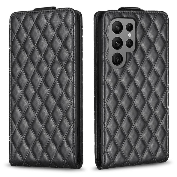 For Samsung Galaxy S23 Ultra 5G Diamond Lattice Vertical Flip Leatherette Phone Case(Black)