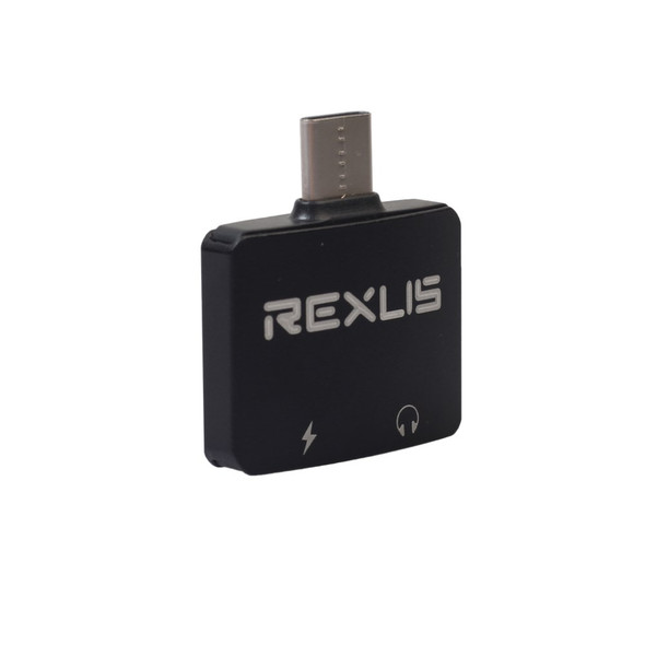 USB Type-C to 3.5mm Jack Aux Audio + Type-C Female Charging Port Adapter - Black